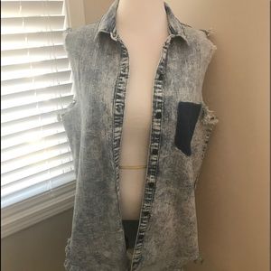 Thrill distressed denim duster coat. Size 2X